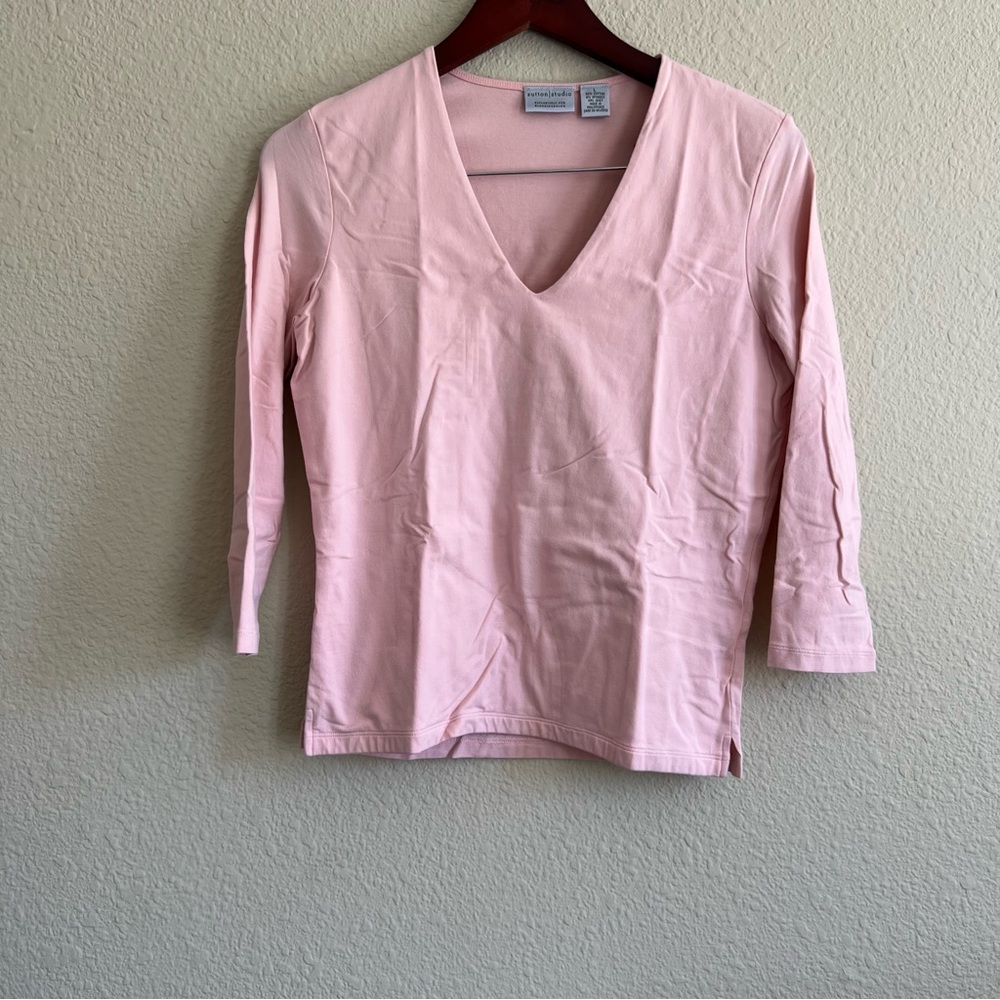 Sutton Studio Light Pink V-Neck Blouse